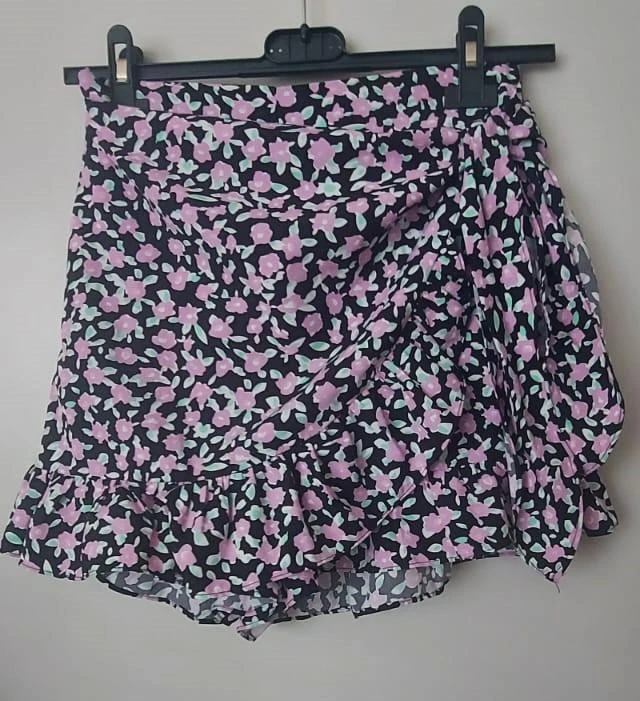 Zwarte bloemenrok met ruches - Loavies - Maat S